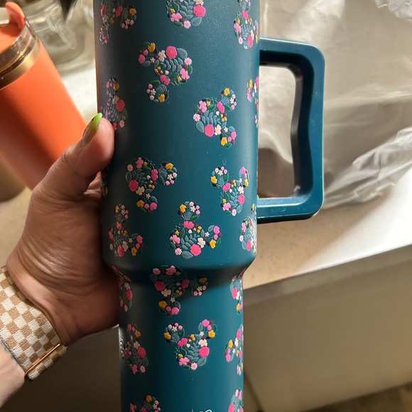 40oz Simple Modern Tumbler Dark Green Hunter Floral Mickey Print Fun Cute EUC - Picture 4 of 4